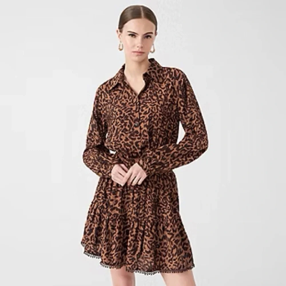Rebecca Minkoff Brown Leopard Long Sleeve Mini Dress NWOT - Picture 1 of 9